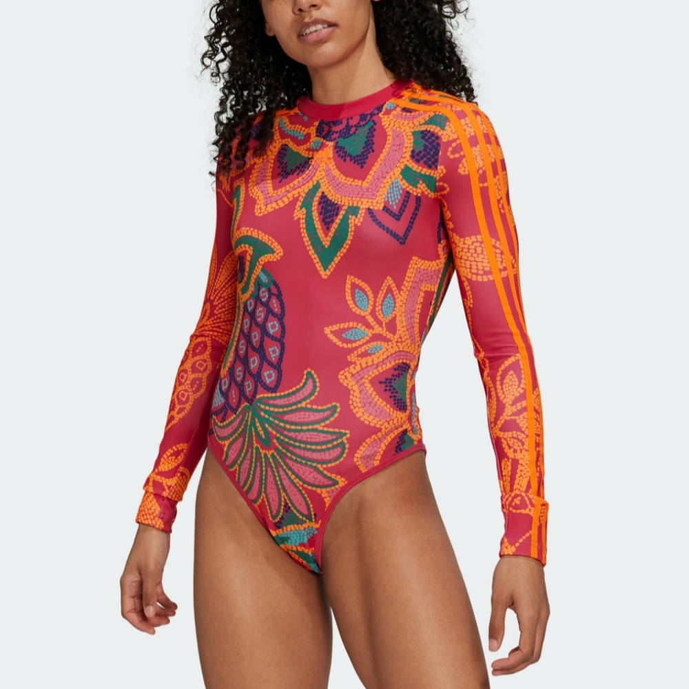 NWT FARM Rio Vivid Berry Long Sleeve Bodysuit Adidas Collaboration - Picture 5 of 6